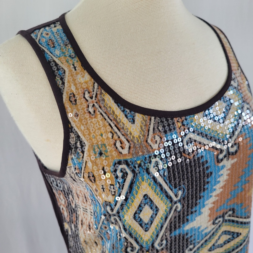 Chico's Western Sequin Tank Top Brown size 1 (Medium) - Picture 3 of 11